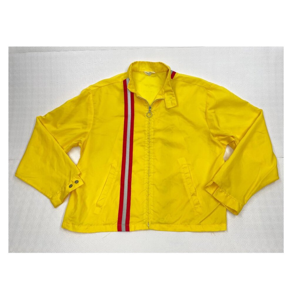 Vintage 1970's Yellow Striped Nylon Light Weight Drag Racing Jacket Men's Large - Picture 4 of 12